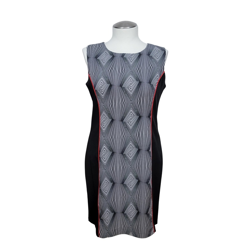 ILE New York Sheath Dress Women 14 Black White Geometric  Sleeveless